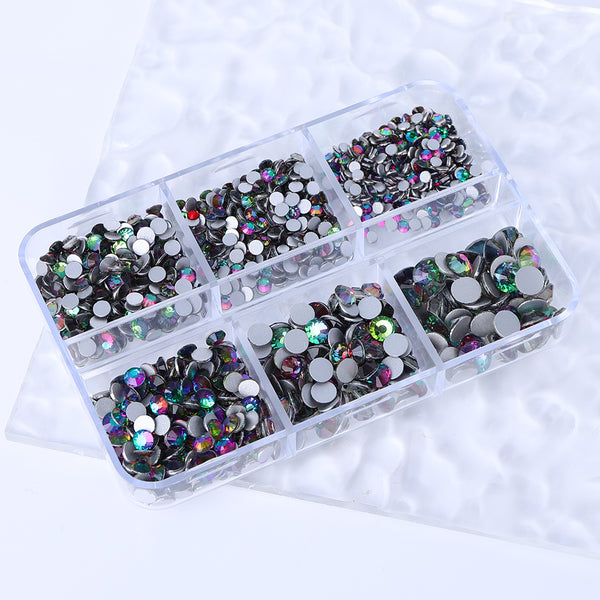 Mixed Sizes 6 Grid Box Green Volcano Glass FlatBack Rhinestones For Nail Art  Silver Back WholesaleRhinestone