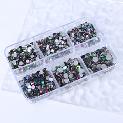 Mixed Sizes 6 Grid Box Green Volcano Glass FlatBack Rhinestones For Nail Art  Silver Back
