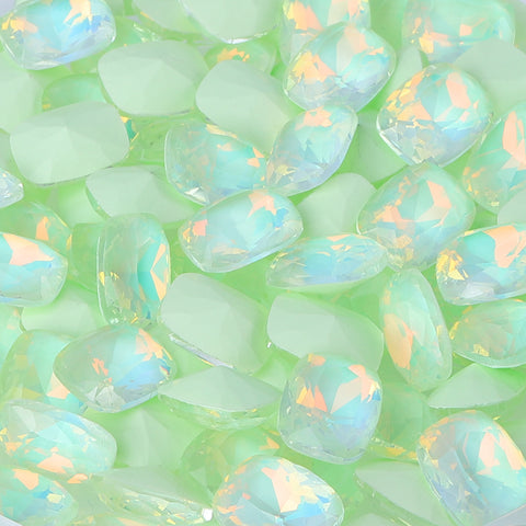 Light Green AM Pillow Shape Glass Pointed Back Fancy Rhinestones
