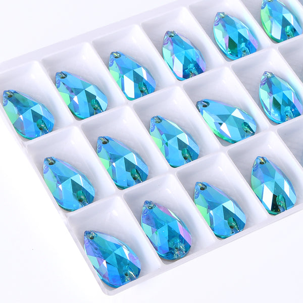 Aquamarine Shimmer Drop Shape High Quality Glass Sew-on Rhinestones WholesaleRhinestone