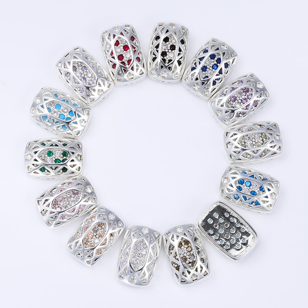 Cushion Rectangle Shape Silver Plated High-Quality Sew-on Alloy Charms Inlaid Cubic Zirconia