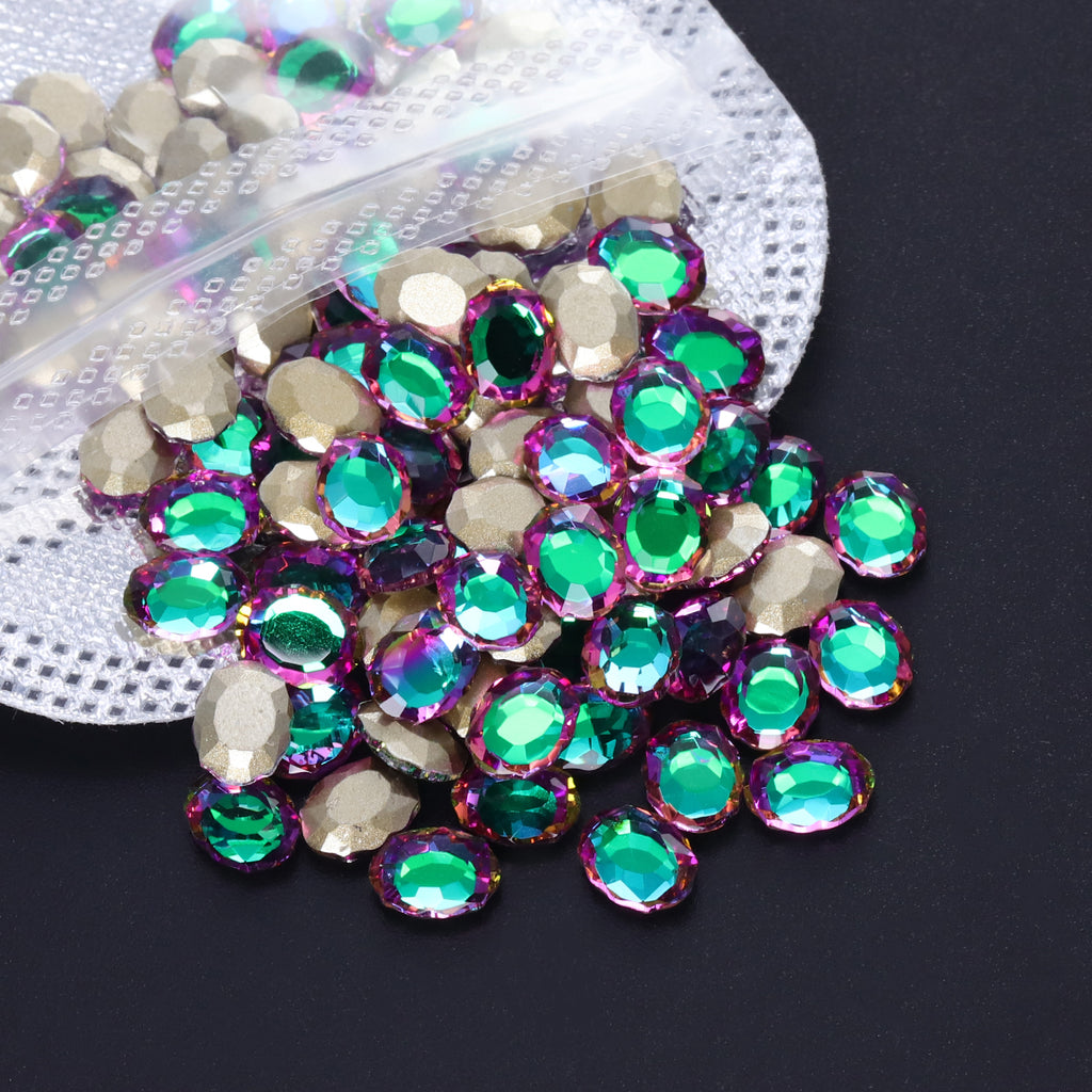 Green Volcano Magic Mirror Shape Pointed Back Fancy Rhinestones For Nail Art