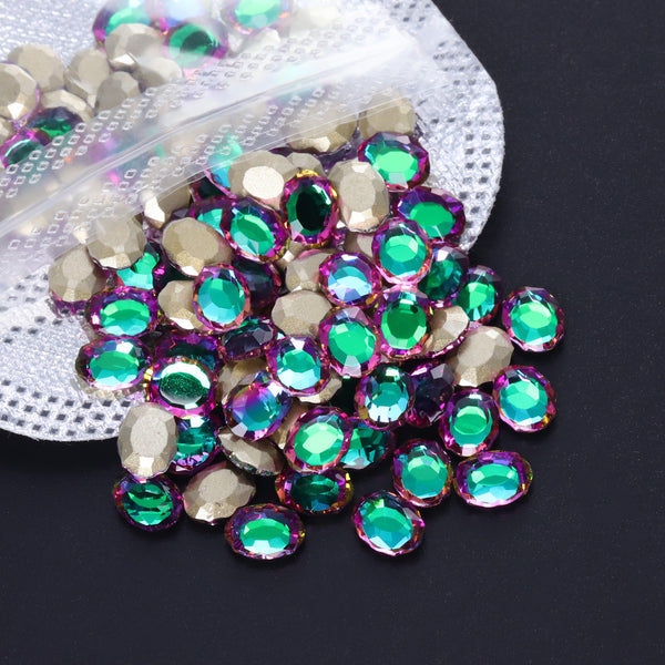 Green Volcano Magic Mirror Shape Pointed Back Fancy Rhinestones For Nail Art
