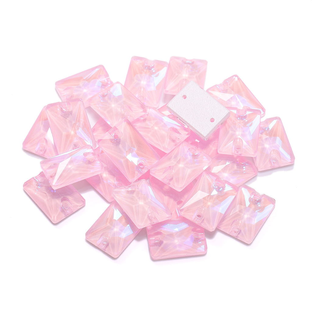 Electric Neon Light Rose Rectangle Shape High Quality Glass Sew-on Rhinestones