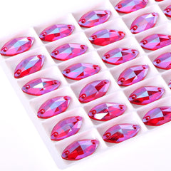 Light Siam Shimmer Navette Shape High Quality Glass Sew-on Rhinestones