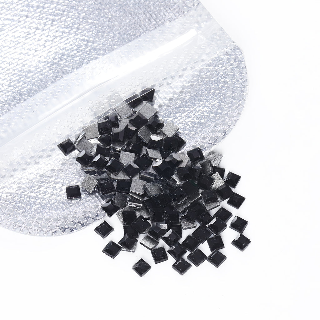Square Shape Black Flat Back Fancy Rhinestones