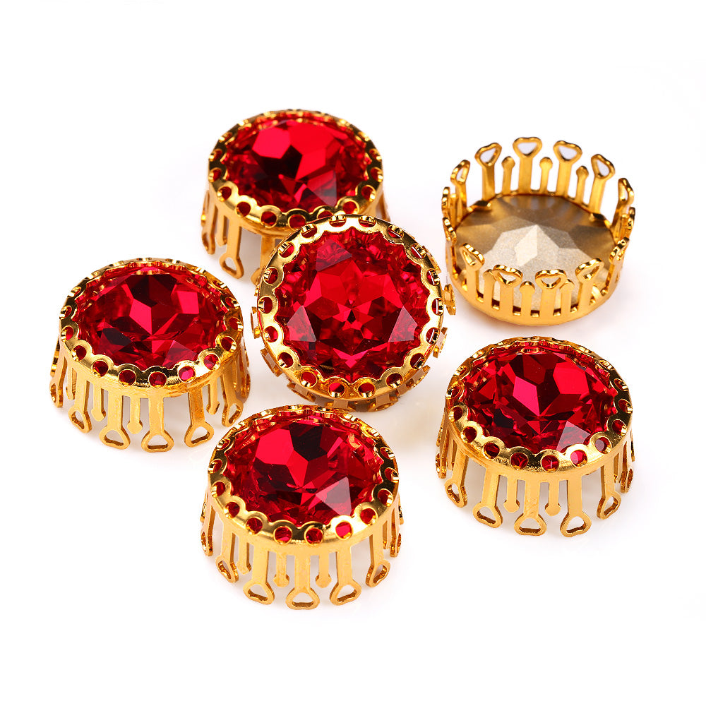 Light Siam Gemstone Flower Round Shape High-Quality Glass Sew-on Nest Hollow Claw Rhinestones WholesaleRhinestone メイン画像