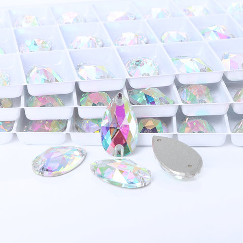 Crystal Phantom Drop Shape High Quality Glass Sew-on Rhinestones