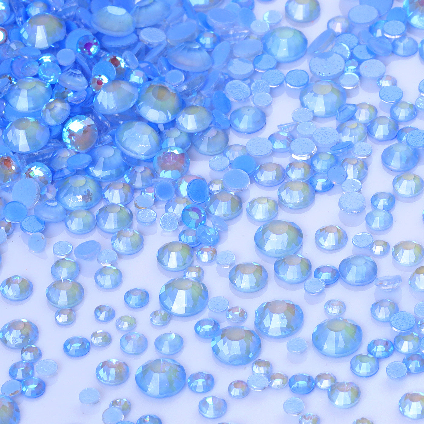 Mixed Sizes Mocha Shimmer Lt Blue Glass Flat Back Rhinestones For Nail Art