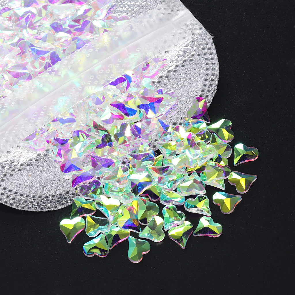 Oblique Heart Shape Crystal AB Unfoiled Flat Back Fancy Rhinestones