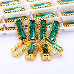 Emerald Princess Baguette Shape High-Quality Glass Sew-on Nest Hollow Claw Rhinestones