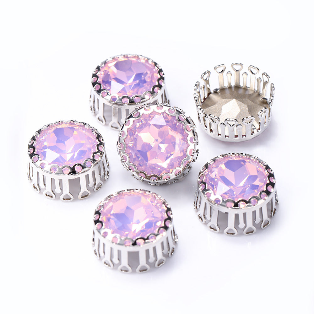 Rose Water Opal Gemstone Flower Round Shape High-Quality Glass Sew-on Nest Hollow Claw Rhinestones WholesaleRhinestone
