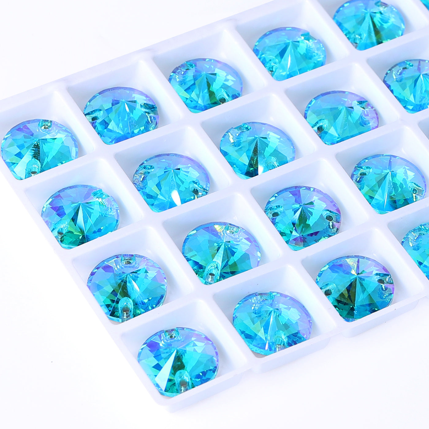 Aquamarine Shimmer Rivoli Shape High Quality Glass Sew-on Rhinestones