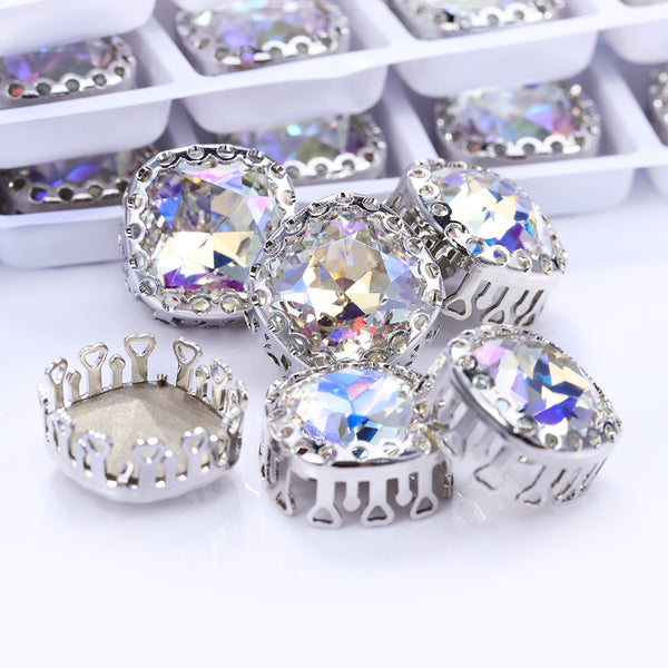 Moonlight Cushion Square Shape High-Quality Glass Sew-on Nest Hollow Claw Rhinestones WholesaleRhinestone