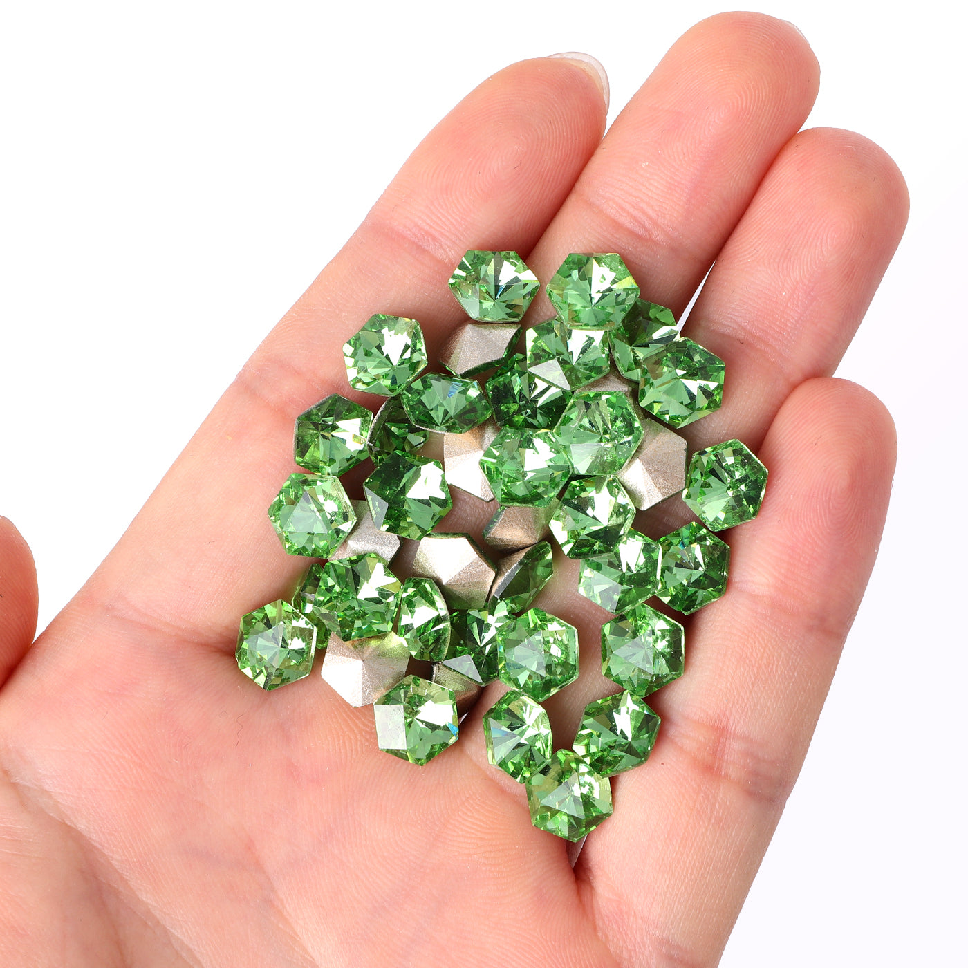 Apple Green Hexagon kaleidoscope Shape Glass Pointed Back Fancy Rhinestones WholesaleRhinestone
