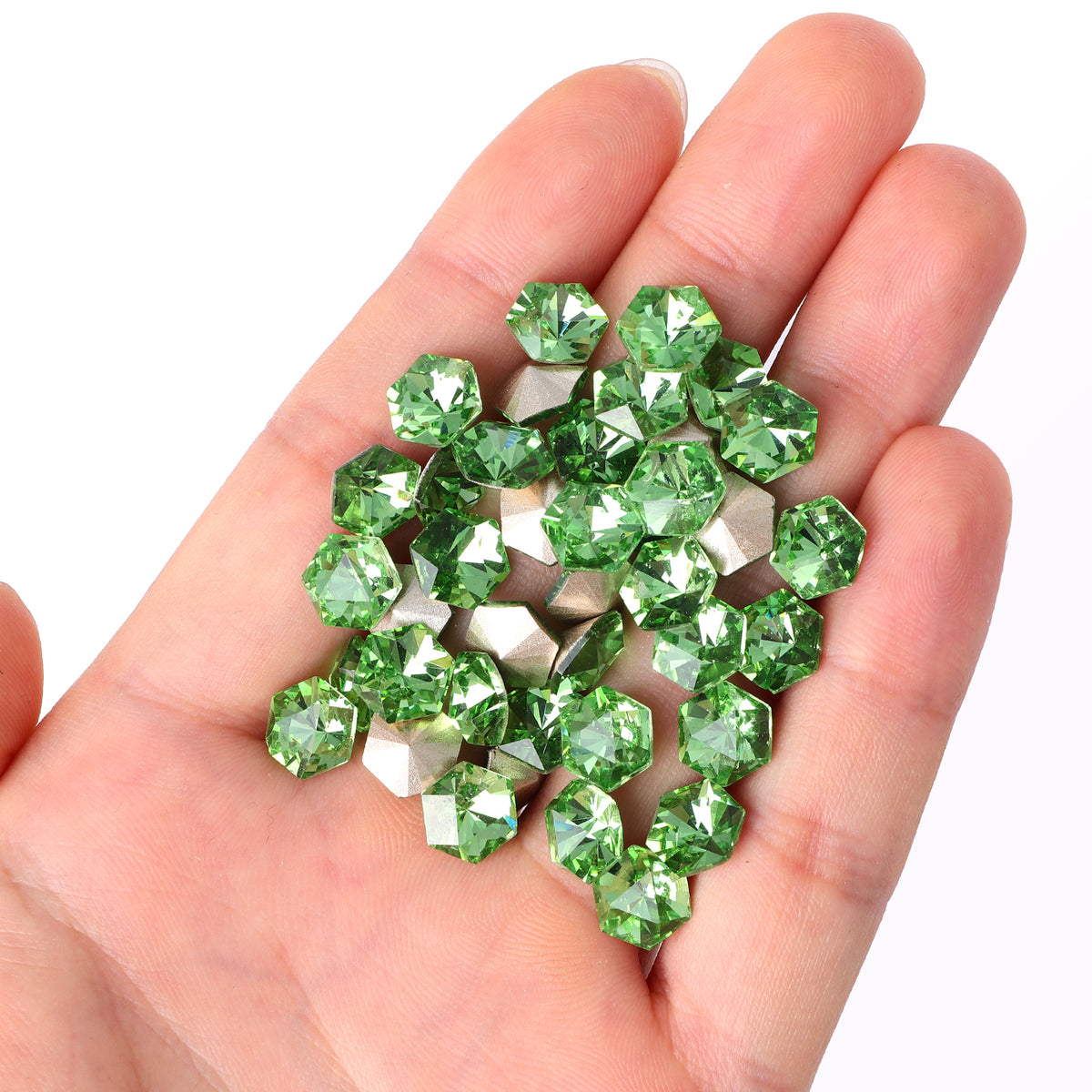 Apple Green Hexagon kaleidoscope Shape Glass Pointed Back Fancy Rhinestones WholesaleRhinestone