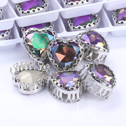 Ghost Light Maxi Heart Shape High-Quality Glass Sew-on Nest Hollow Claw Rhinestones
