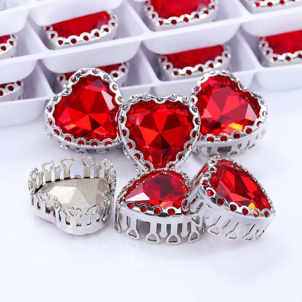 Light Siam Maxi Heart Shape High-Quality Glass Sew-on Nest Hollow Claw Rhinestones WholesaleRhinestone