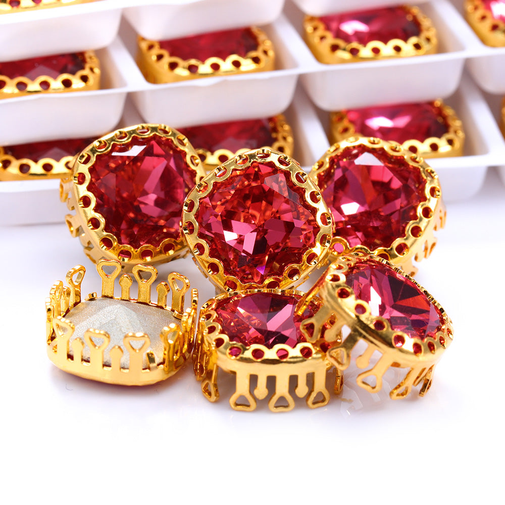 Rose Cushion Square Shape High-Quality Glass Sew-on Nest Hollow Claw Rhinestones