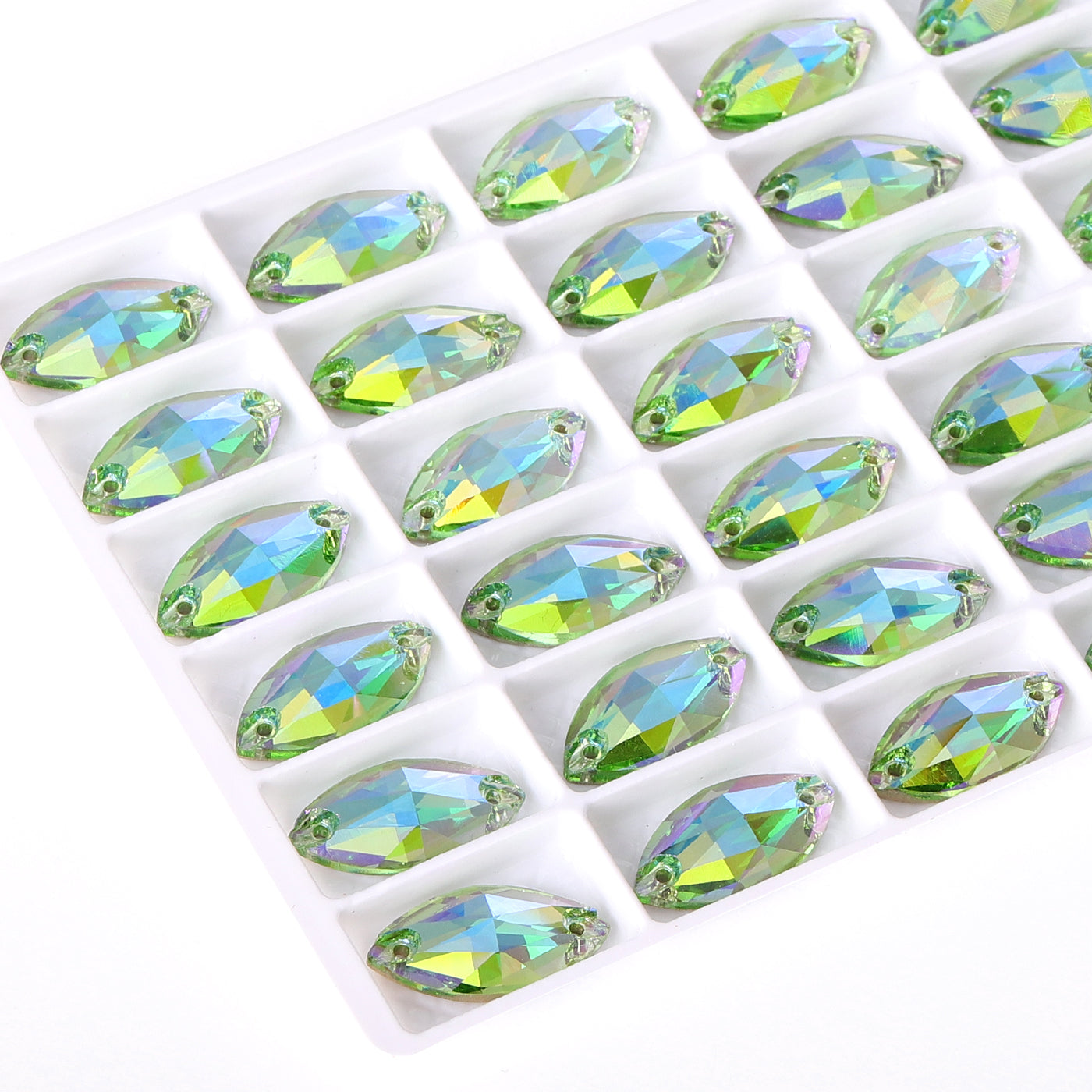 Peridot Shimmer Navette Shape High Quality Glass Sew-on Rhinestones