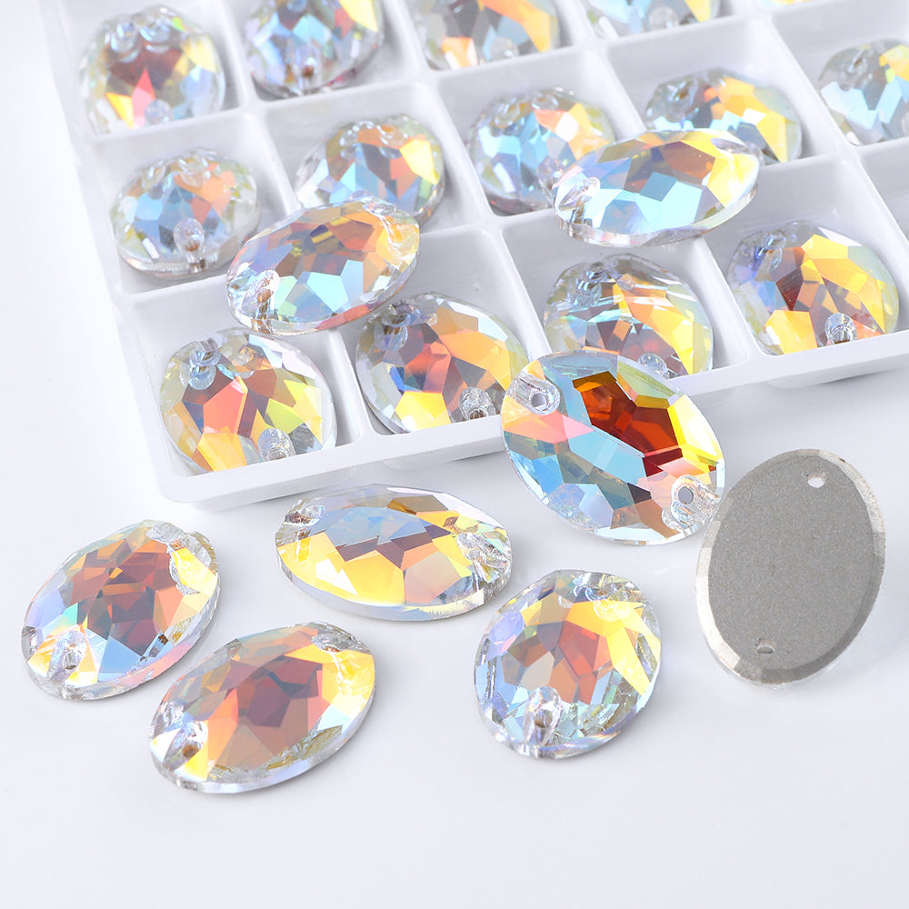 Light Crystal AB Oval Shape High Quality Glass Sew-on Rhinestones