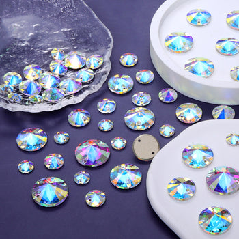 Mixed Sizes Crystal AB Rivoli Shape High Quality Glass Sew-on Rhinestones WholesaleRhinestone