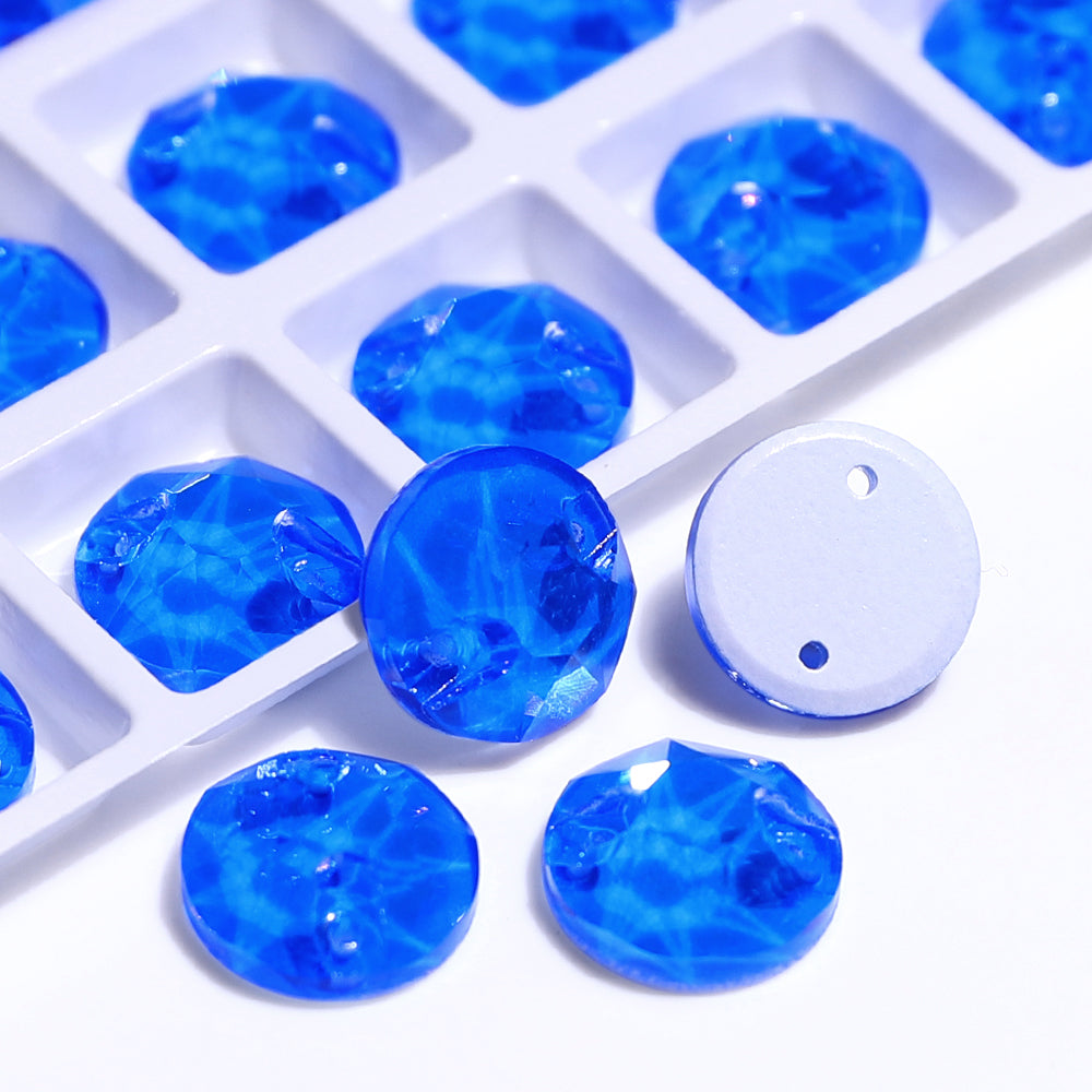 Electric Neon Blue XIRIUS Round Shape High Quality Glass Sew-on Rhinestones