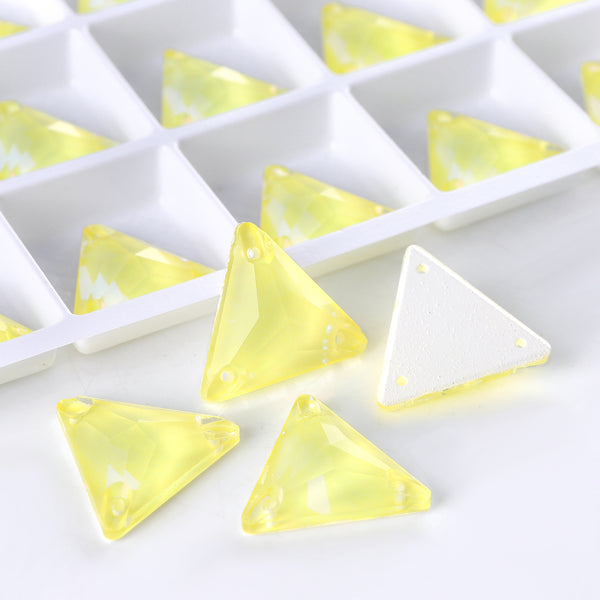 Electric Neon Light Topaz Triangle Shape High Quality Glass Sew-on Rhinestones WholesaleRhinestone