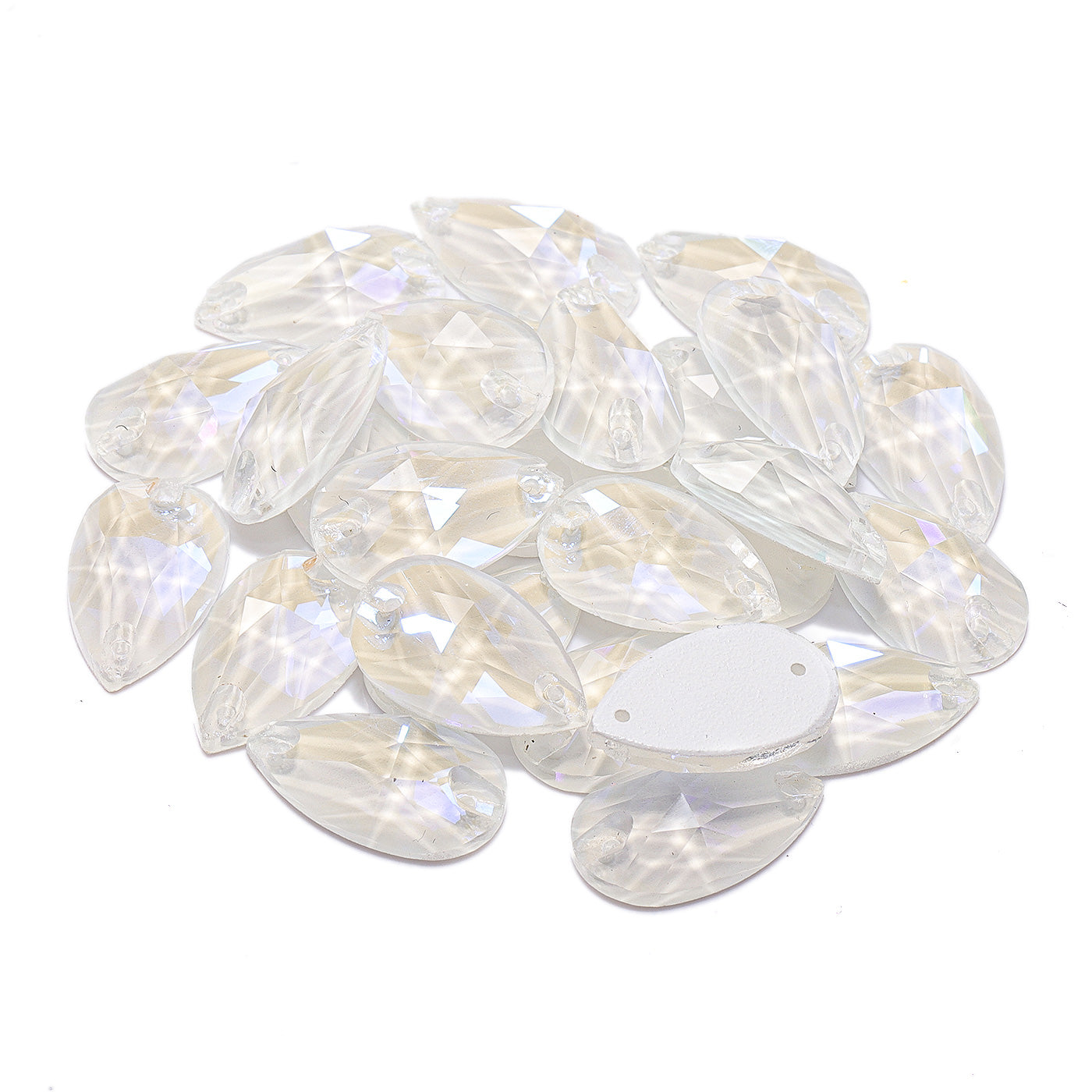 Electric Neon White Drop Shape High Quality Glass Sew-on Rhinestones
