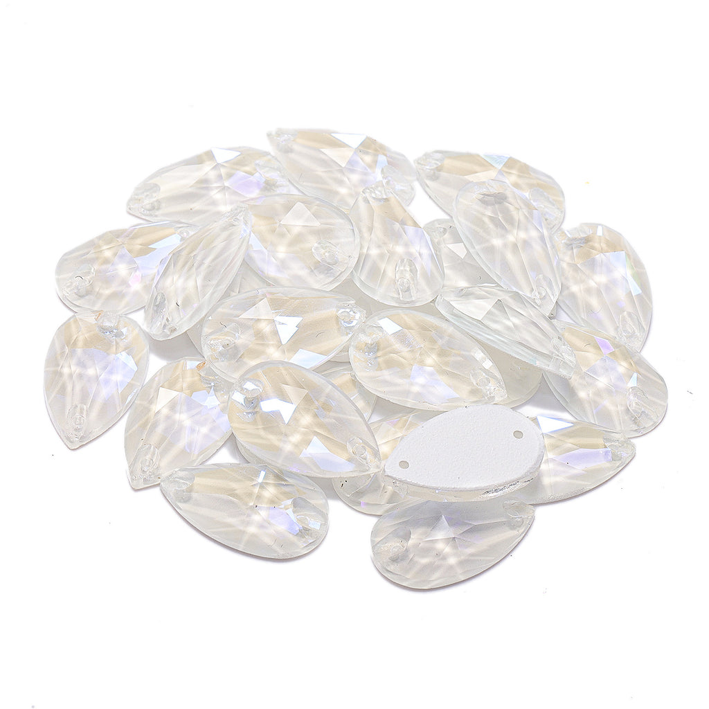 Electric Neon White Drop Shape High Quality Glass Sew-on Rhinestones WholesaleRhinestone