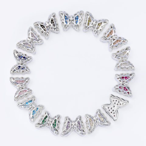 Butterfly Shape Silver Plated High-Quality Sew-on Alloy Charms Inlaid Cubic Zirconia