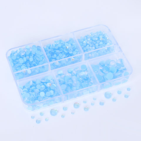 Mixed Sizes 6 Grid Box Mocha Light Blue Mermaid Tears Glass Half Pearls Rhinestones