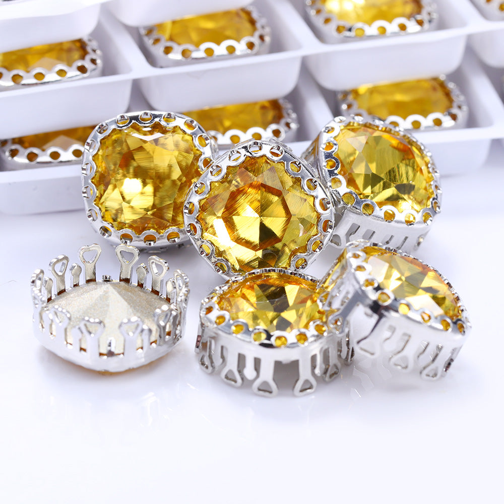 Light Topaz Cushion Square Shape High-Quality Glass Sew-on Nest Hollow Claw Rhinestones WholesaleRhinestone