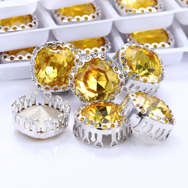 Light Topaz Cushion Square Shape High-Quality Glass Sew-on Nest Hollow Claw Rhinestones WholesaleRhinestone