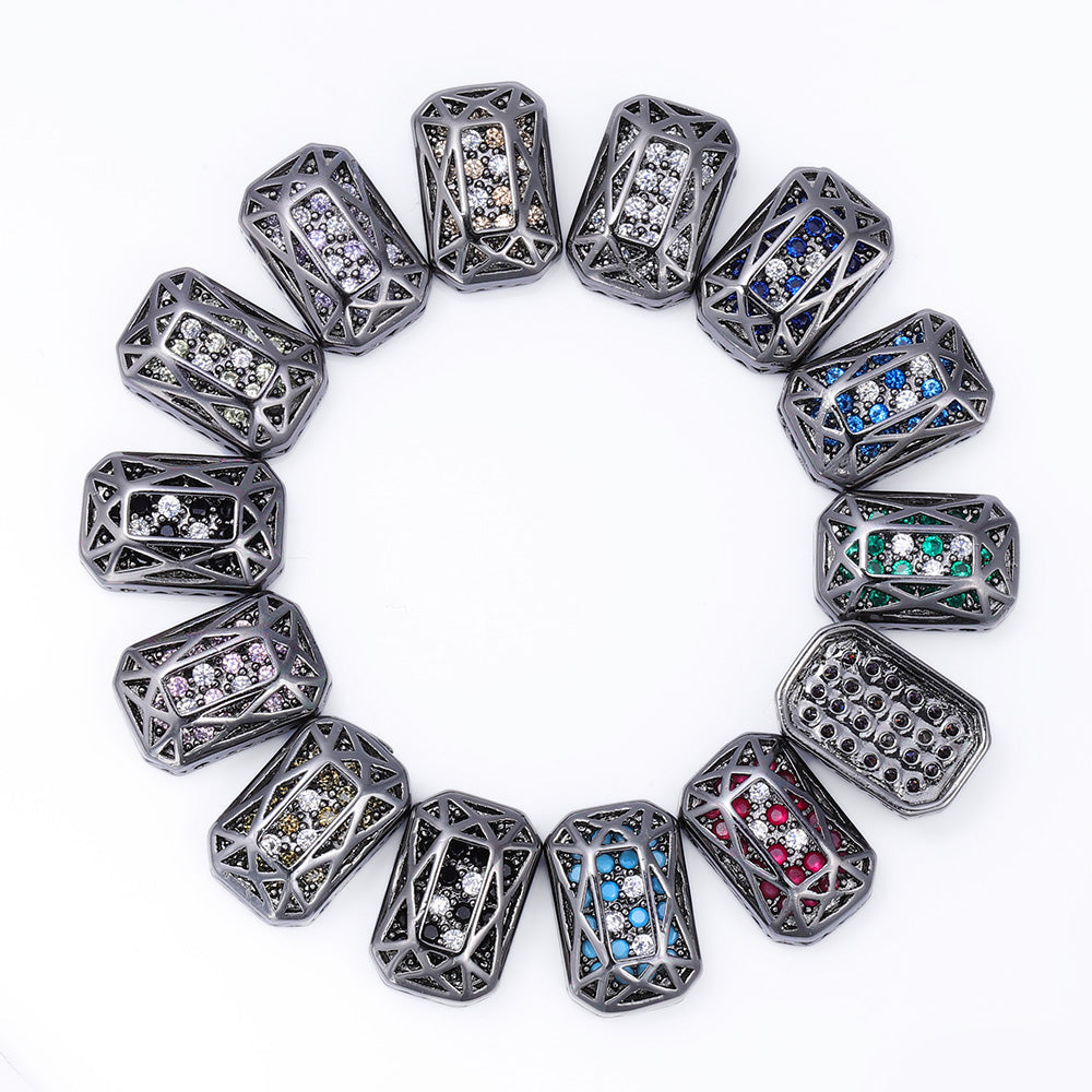 Octagon Shape Hematite Plated High-Quality Sew-on Alloy Charms Inlaid Cubic Zirconia