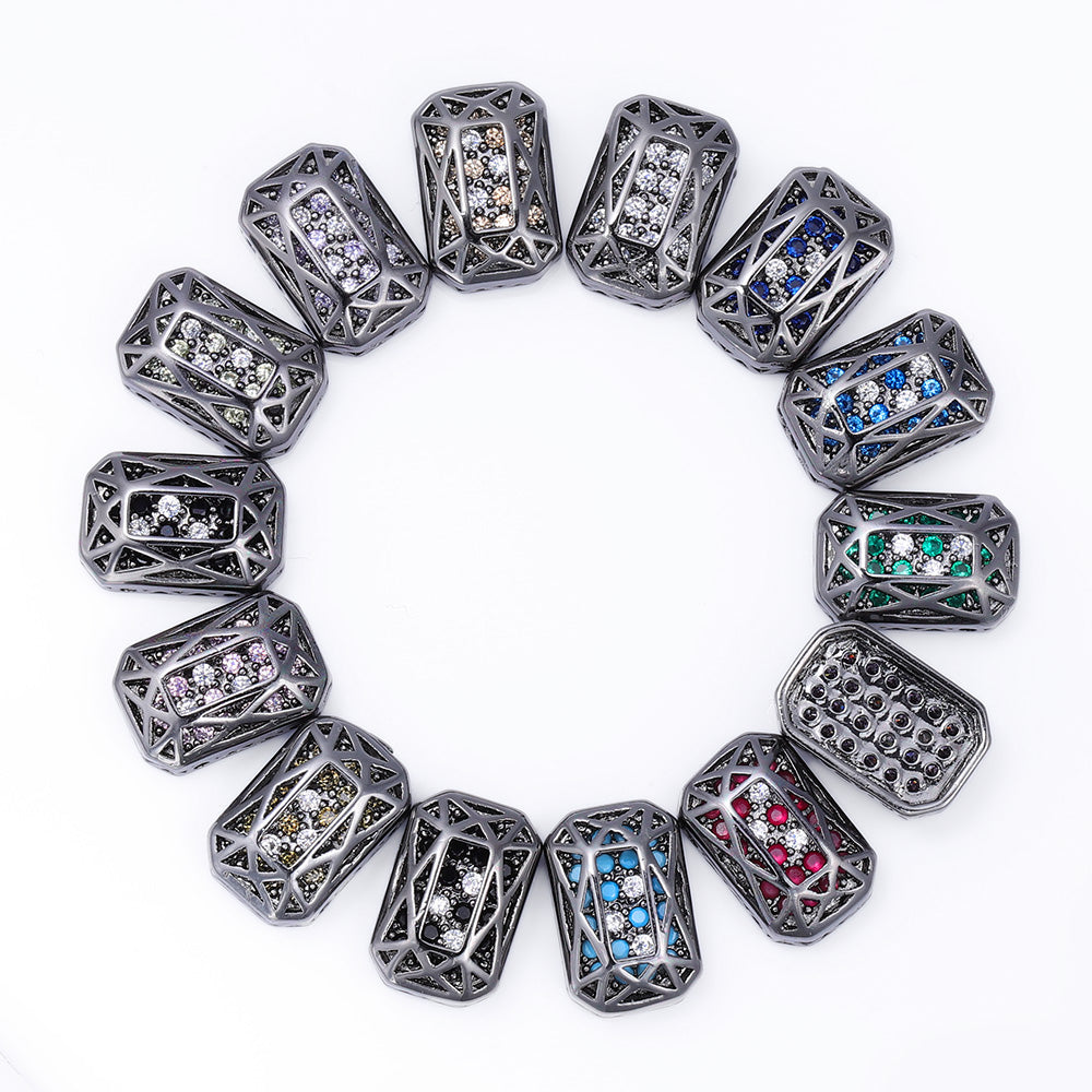 Octagon Shape Hematite Plated High-Quality Sew-on Alloy Charms Inlaid Cubic Zirconia WholesaleRhinestone