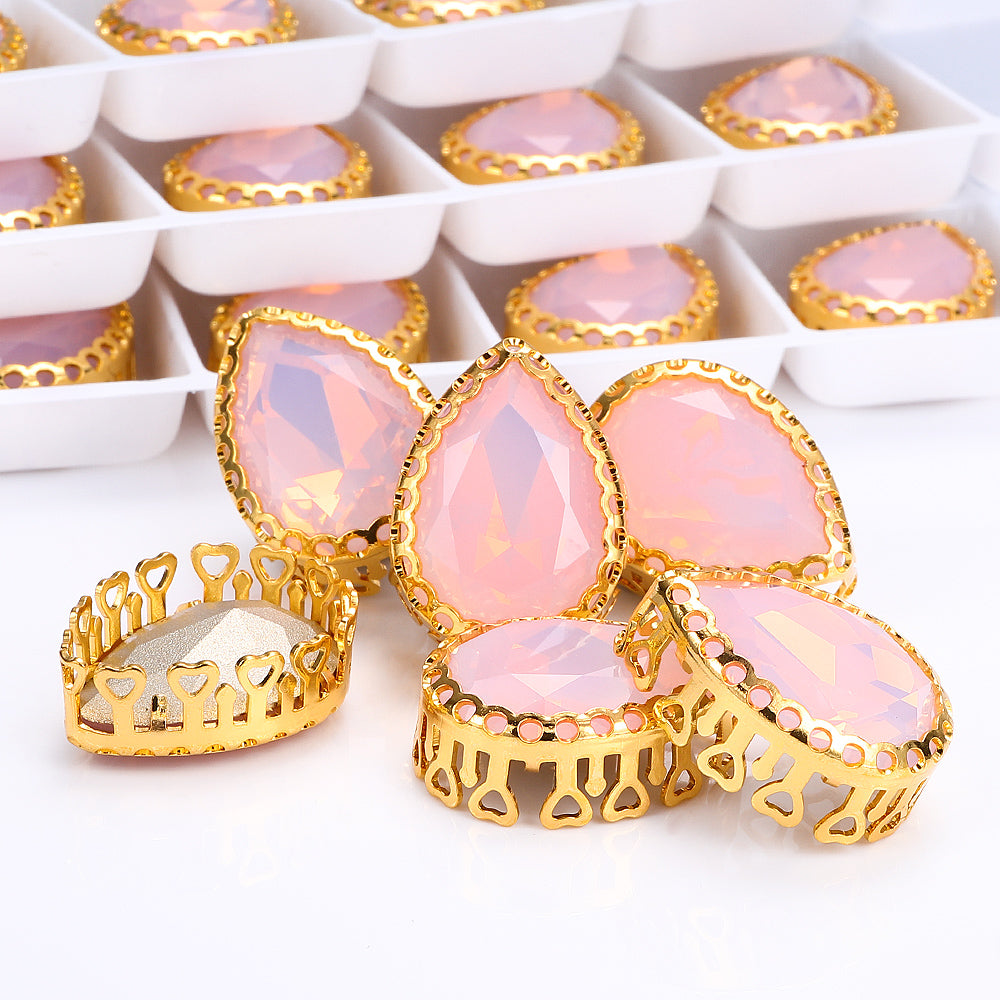 Rose Water Opal Drop Shape Høj kvalitet Glas Sew-On Nest Hollow Claw Rhinestones Sekundært billede