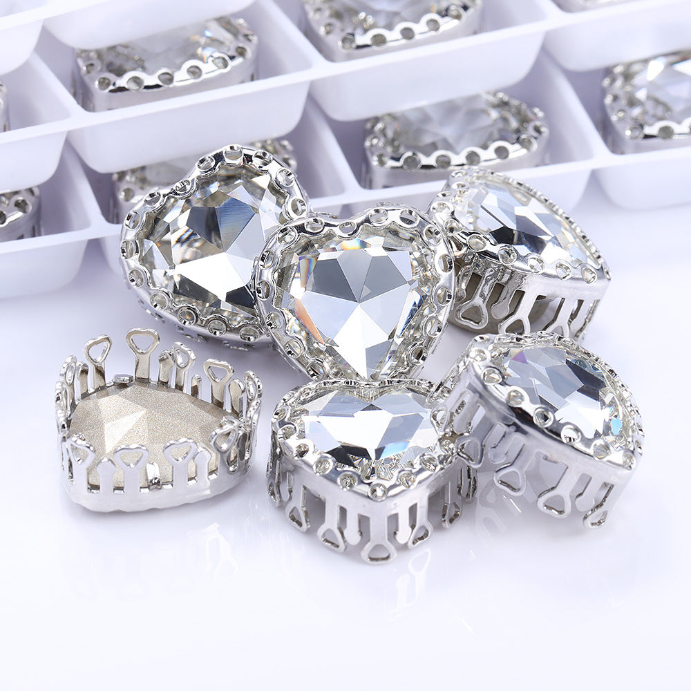 Crystal Maxi Heart Shape High-Quality Glass Sew-on Nest Hollow Claw Rhinestones WholesaleRhinestone