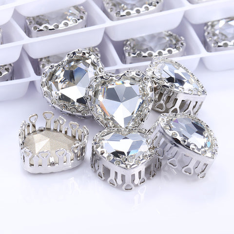 Crystal Maxi Heart Shape High-Quality Glass Sew-on Nest Hollow Claw Rhinestones