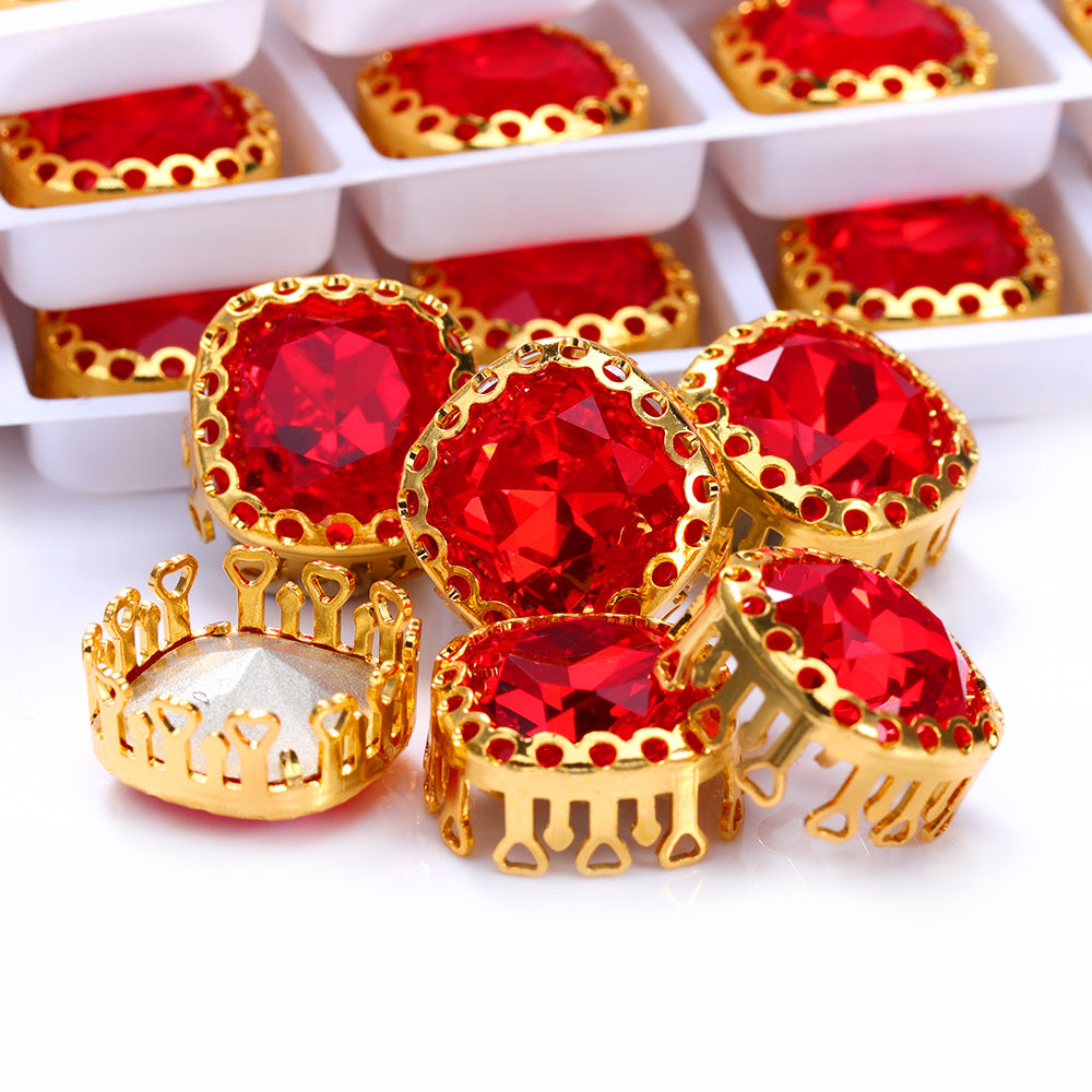 Light Siam Cushion Square Shape High-Quality Glass Sew-on Nest Hollow Claw Rhinestones WholesaleRhinestone