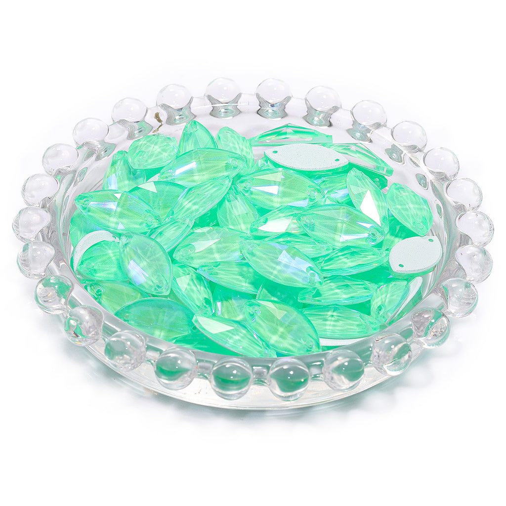 Electric Neon Greenwrap Navette Shape High Quality Glass Sew-on Rhinestones WholesaleRhinestone