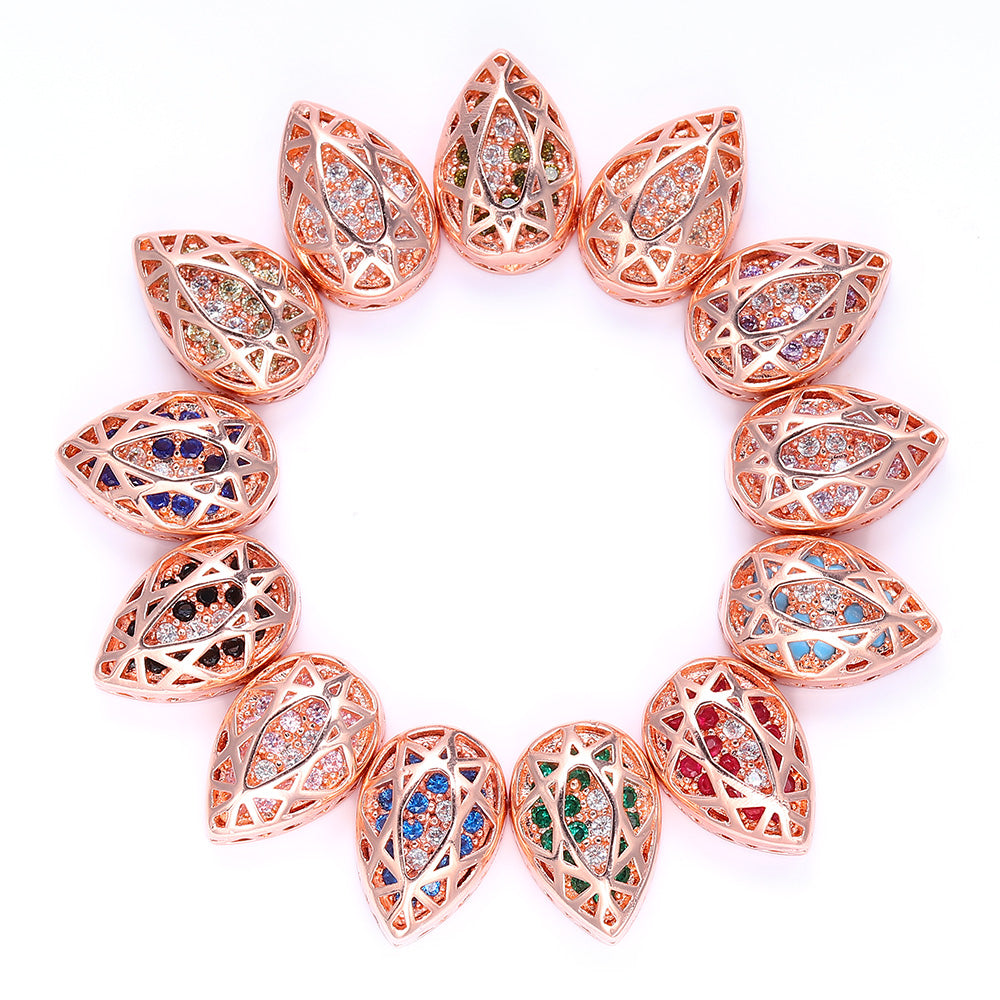Drop Shape Rose Gold Plated High-Quality Sew-on Alloy Charms Inlaid Cubic Zirconia WholesaleRhinestone