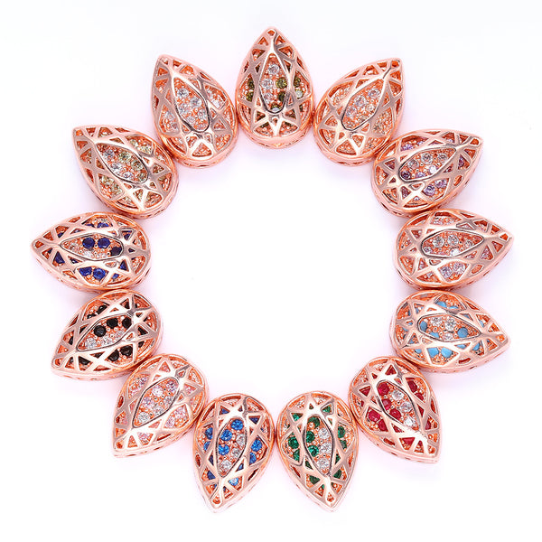 Drop Shape Rose Gold Plated High-Quality Sew-on Alloy Charms Inlaid Cubic Zirconia WholesaleRhinestone