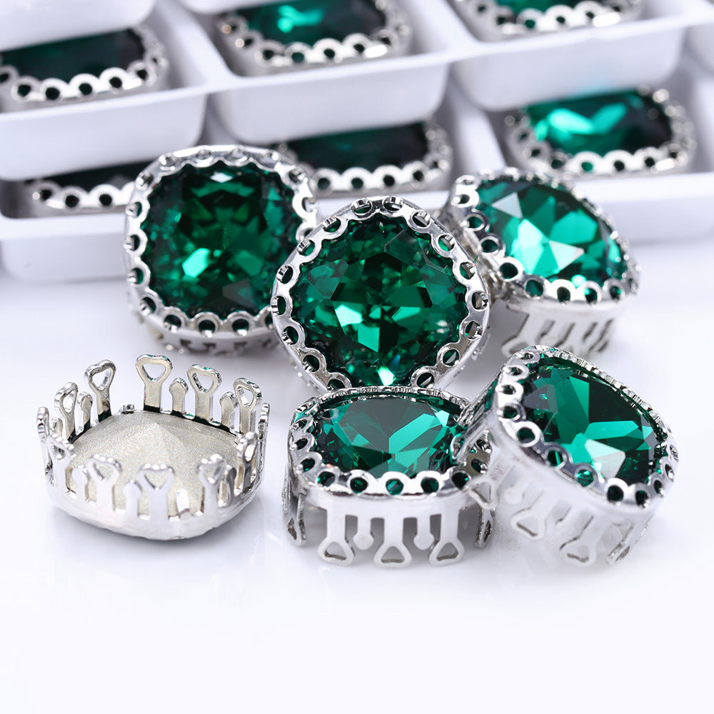 Emerald Cushion Square Shape High-Quality Glass Sew-on Nest Hollow Claw Rhinestones