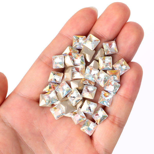 Cognac White Princess Square Shape Pointed Back Fancy Rhinestones