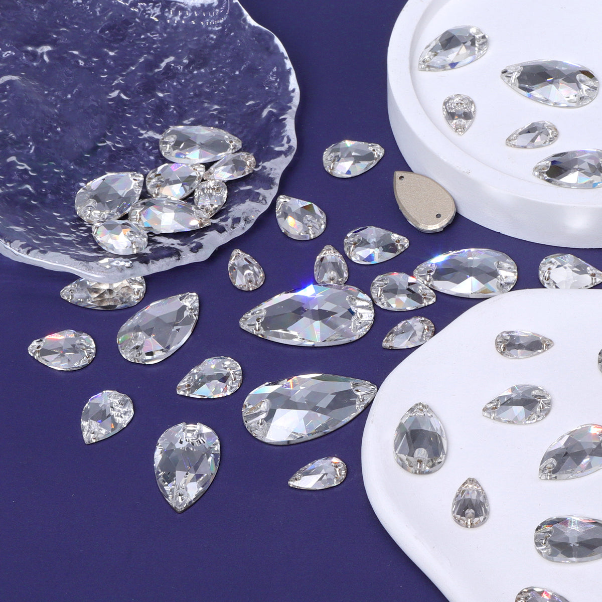 Mixed Sizes Crystal Drop Shape High Quality Glass Sew-on Rhinestones WholesaleRhinestone