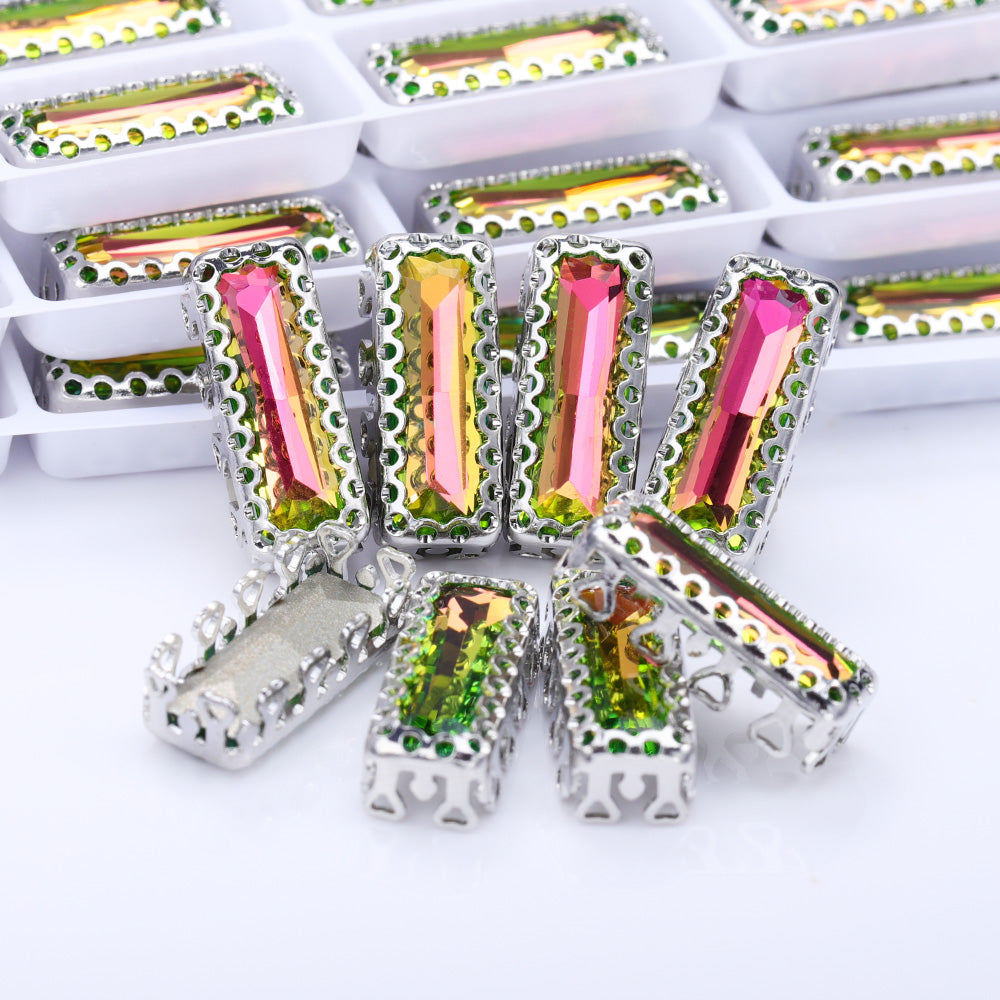 Vitrail Rose Princess Baguette Shape High-Quality Glass Sew-on Nest Hollow Claw Rhinestones