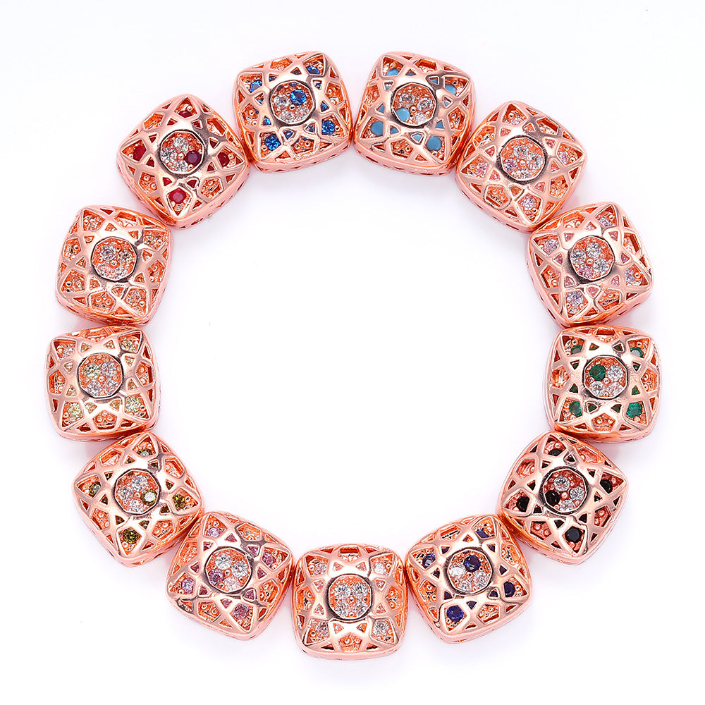 Cushion Square Shape Rose Gold Plated High-Quality Sew-on Alloy Charms Inlaid Cubic Zirconia WholesaleRhinestone