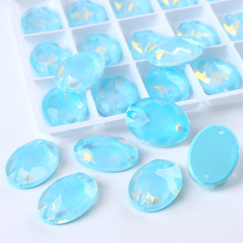 Aquamarine AM Oval Shape High Quality Glass Sew-on Rhinestones