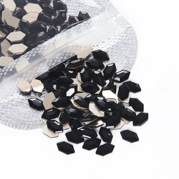 Elongated Hexagon Shape Black Flat Back Fancy Rhinestones WholesaleRhinestone
